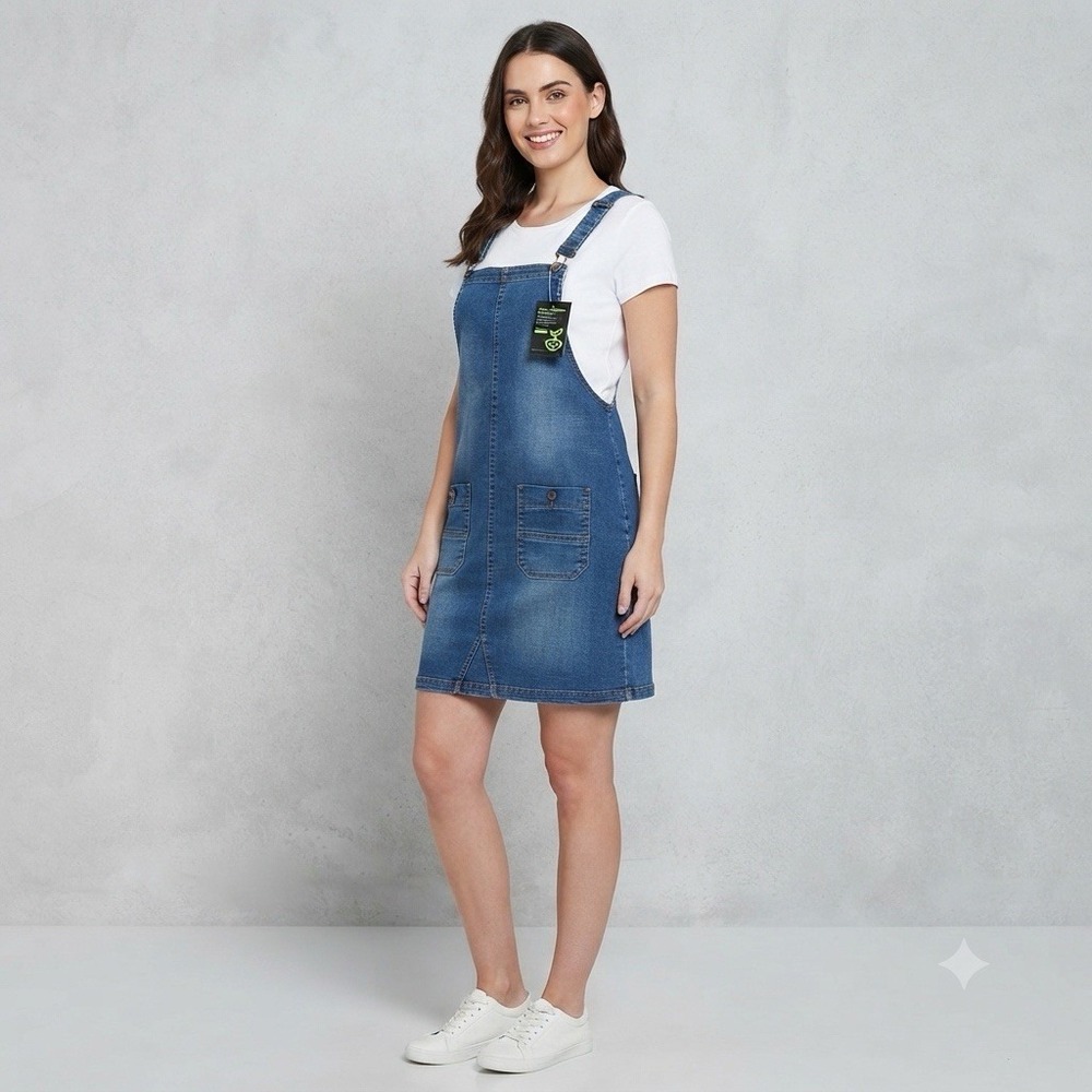 NWT Denim Shirtall Dress Sz L Jumper Overalls Stretch Y2k Boho Chic Love Trends